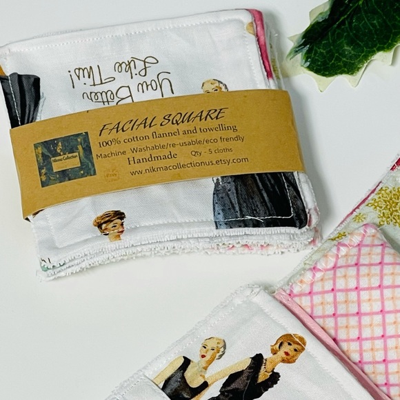 5 pc Cotton Reusable Makeup Remover Pads Wipes Washable Facial square Handmade4” - Picture 8 of 8